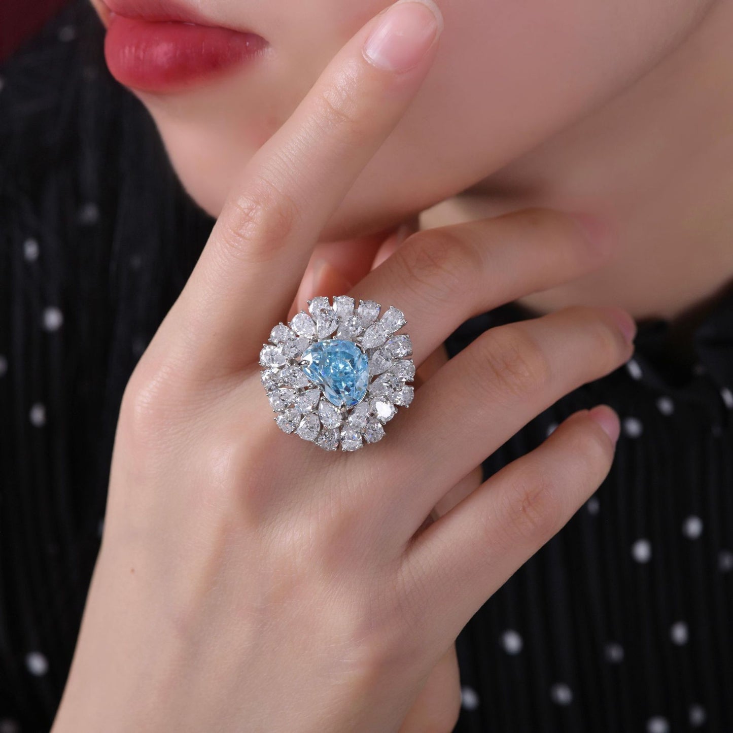 10 Carat Padma Red Heart Cut High Carbon Diamond Ring – 10×12mm Ice-Flower Pavé Sterling Silver Women’s Ring