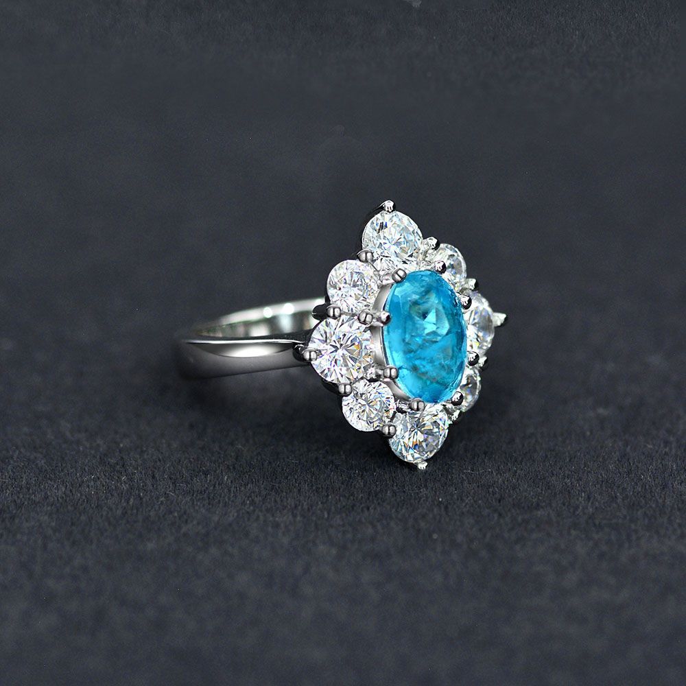 1.5 Carat Oval Paraiba Blue Gemstone Ring – Sterling Silver 6×9mm 2025 European Elegant Design