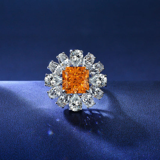 5 Carat Color-Changing Rose Orange High Carbon Diamond Ring – Sterling Silver Floral Style