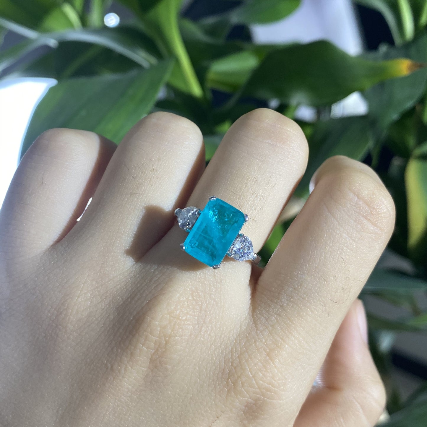 5 Carat Paraiba Blue High Carbon Diamond Ring – 8×12mm Emerald Cut, Sterling Silver Luxury