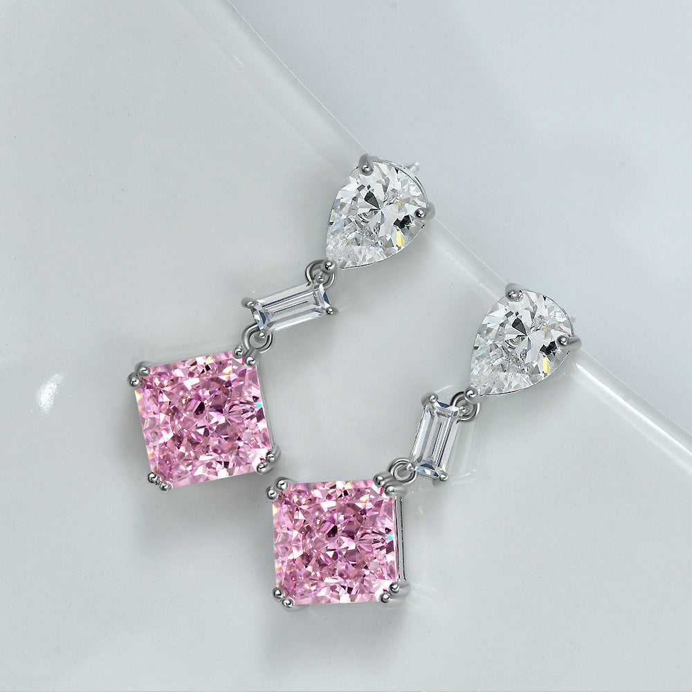 S925 Sterling Silver 5ct Square 10x10mm High Carbon Diamond Simulation Earrings with Frosted Cut | Light Luxury Versatile Jewelry