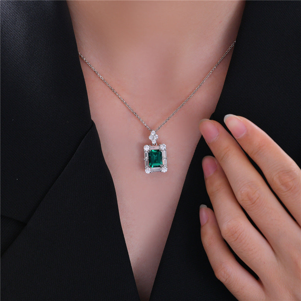 2025 New 2Ct Zambian Color Lab-Grown Emerald 7x9mm Necklace, 40+5cm