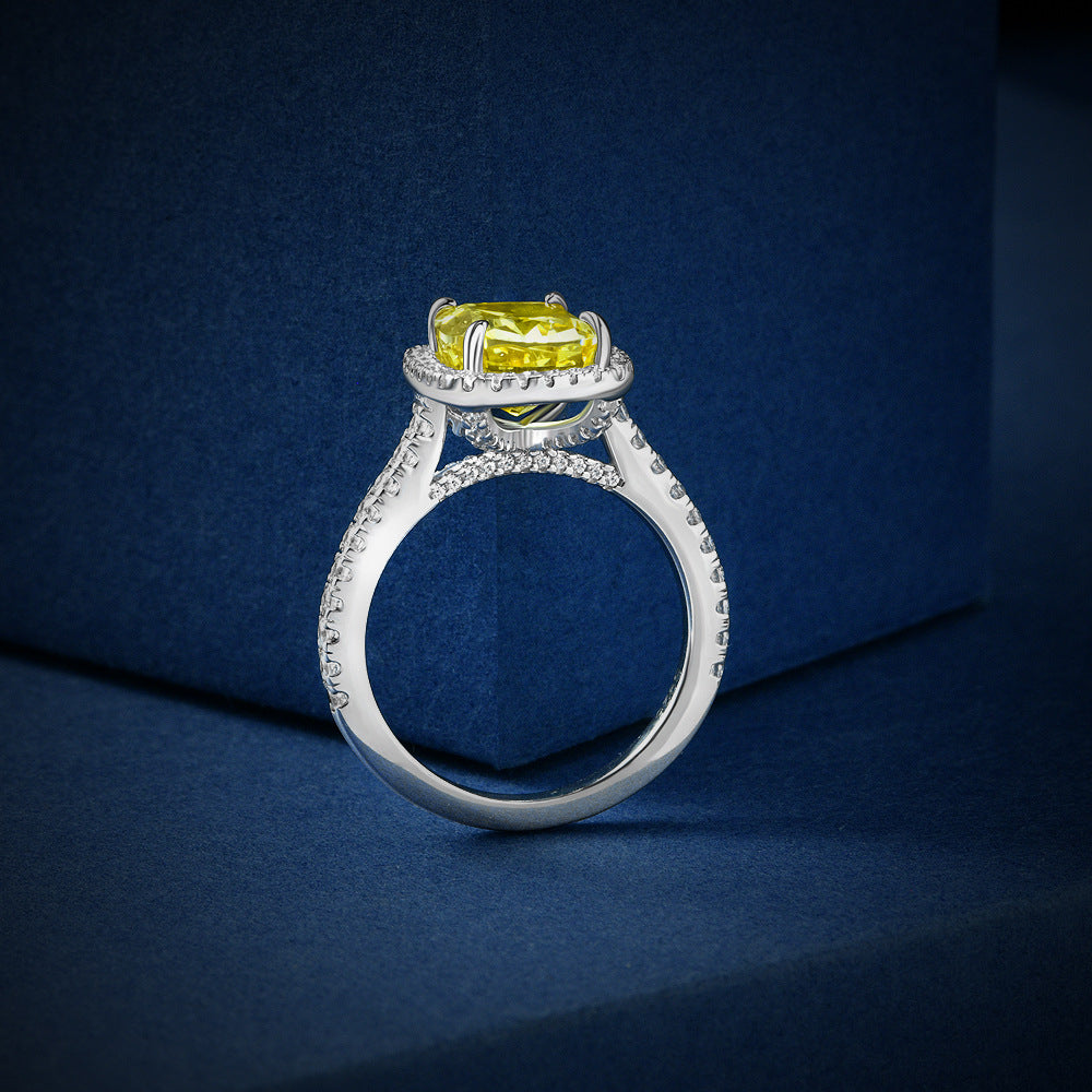 New 3Ct Cushion Goose Yellow/Pink Ice-Cut 8x9mm High-Carbon Diamond Ring Size 4-12