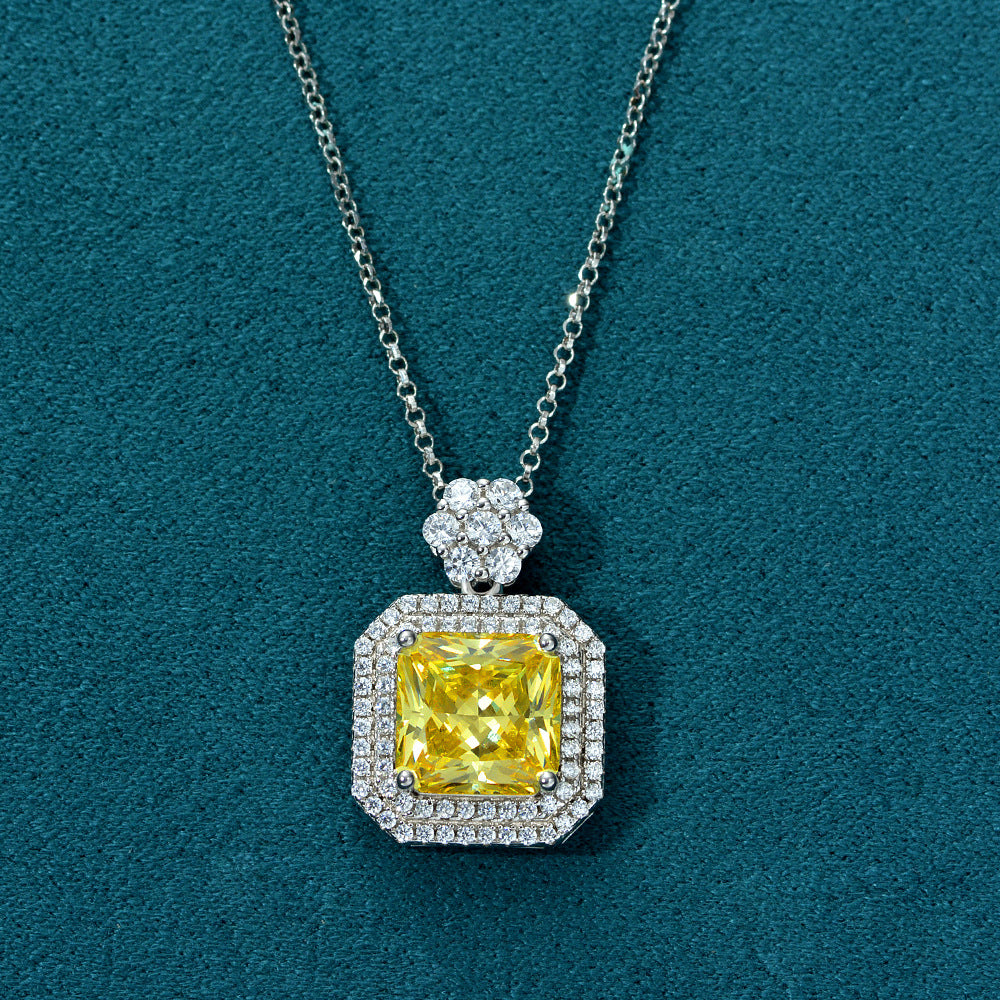 9Ct Goose Yellow 10x10mm Simulated Diamond 925 Silver Pendant Necklace, 40+5cm