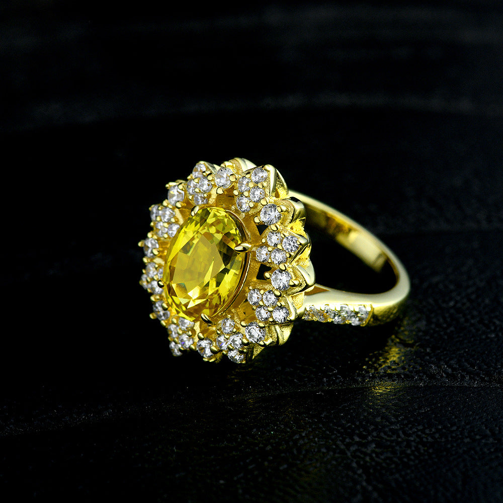 4 Carat Oval Canary Yellow Blue Gemstone Ring – Sterling Silver 8×11mm Unique 2025 Luxury Design