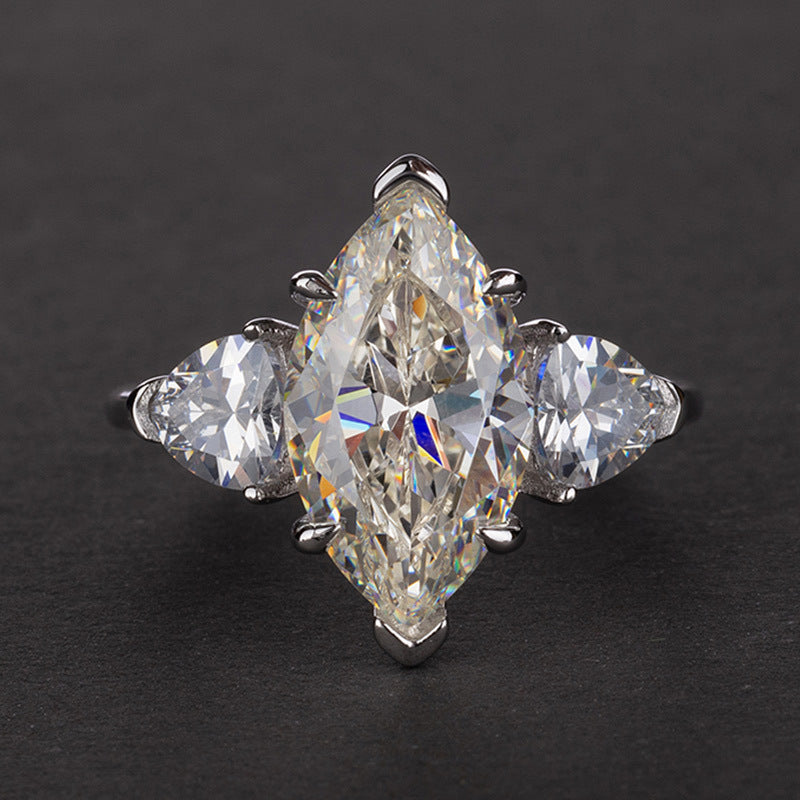 3CT Marquise High Carbon Diamond Ring in S925 Silver – Elegant Celebrity-Inspired Design