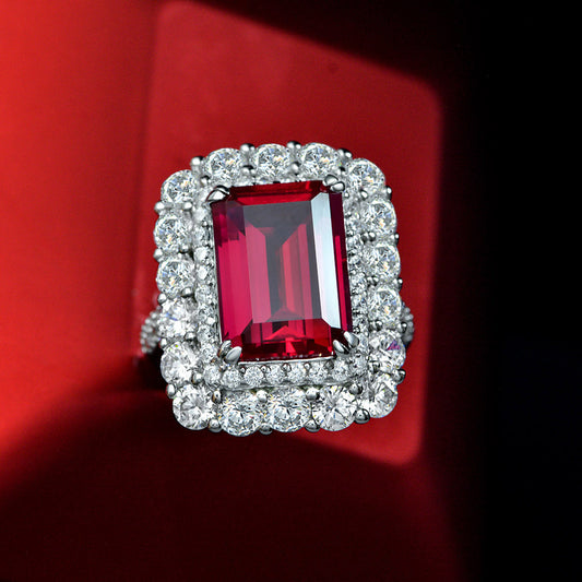 10 Carat Handcrafted Ruby Ring – 10×14mm Geometric Shape, S925 Silver 2025 Luxury Collection