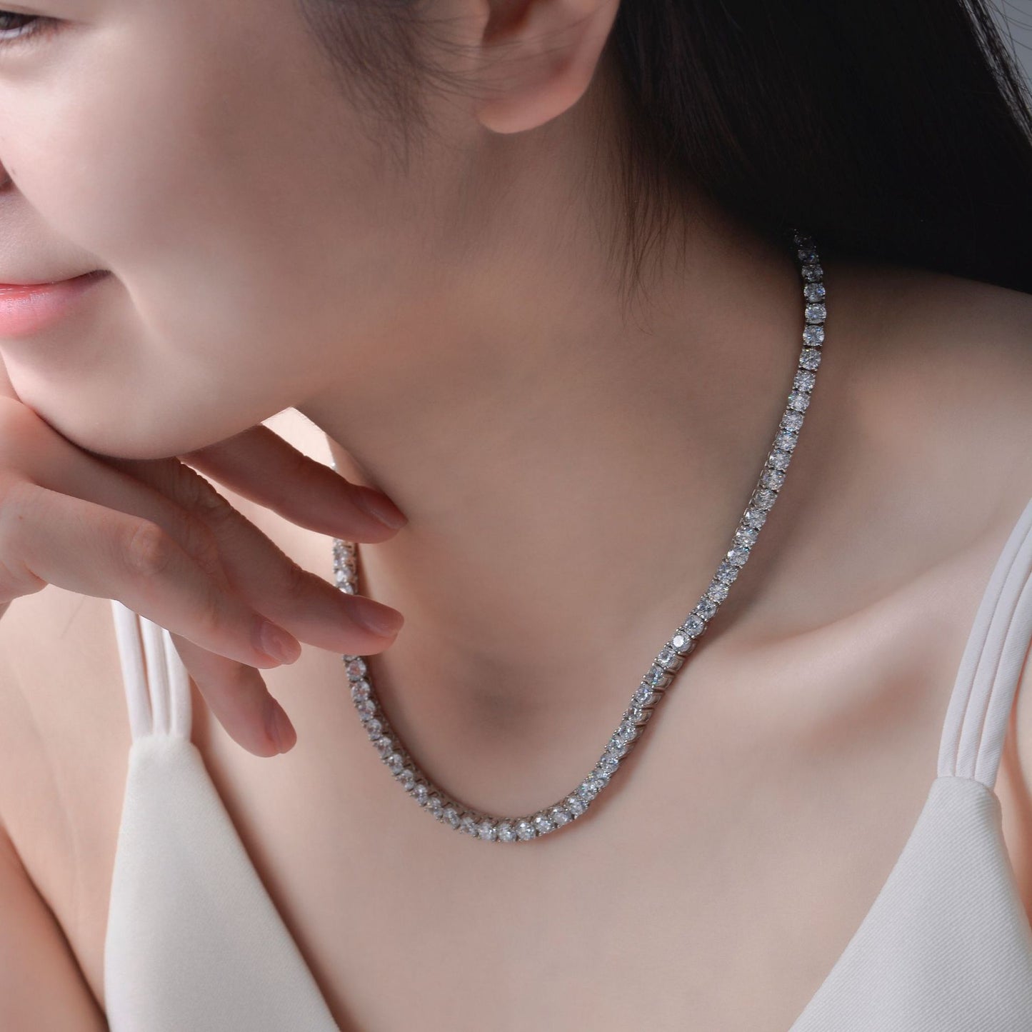 4mm Round Rainbow Color Diamond 925 Silver Necklace for Women, 40cm