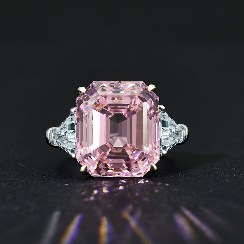 12Ct Rectangle Beveled 14x16mm High-Carbon Diamond S925 Silver Ring for Women