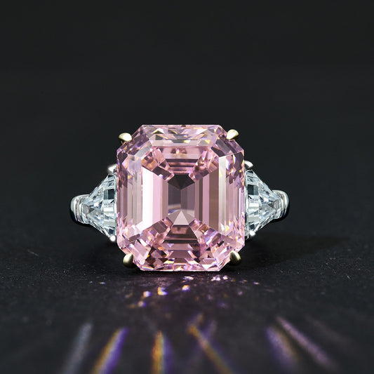 12Ct Rectangle Beveled 14x16mm High-Carbon Diamond S925 Silver Ring for Women