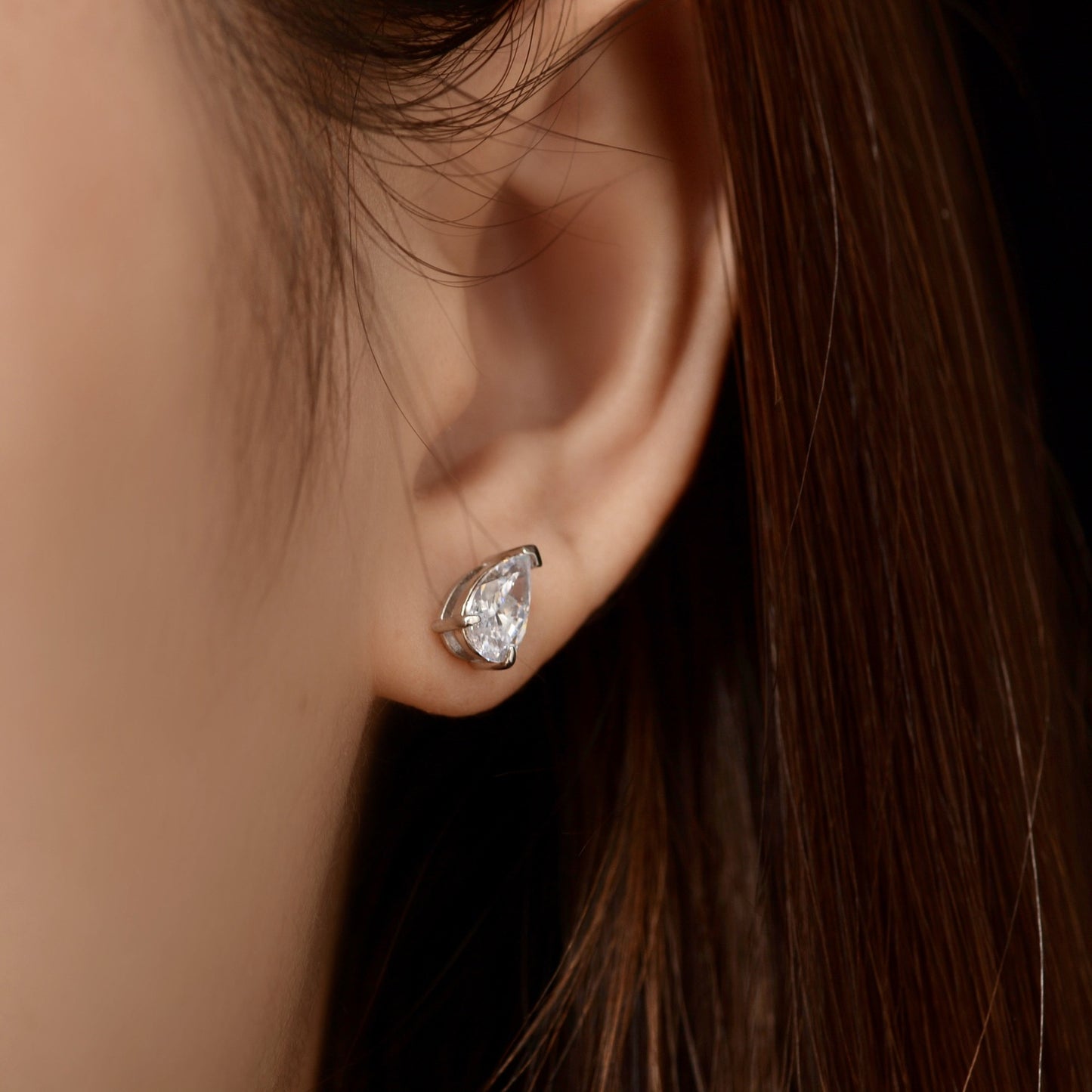 925 Sterling Silver Earrings Pear-Cut Lab Diamond Studs - Fashion 0.75 Carat