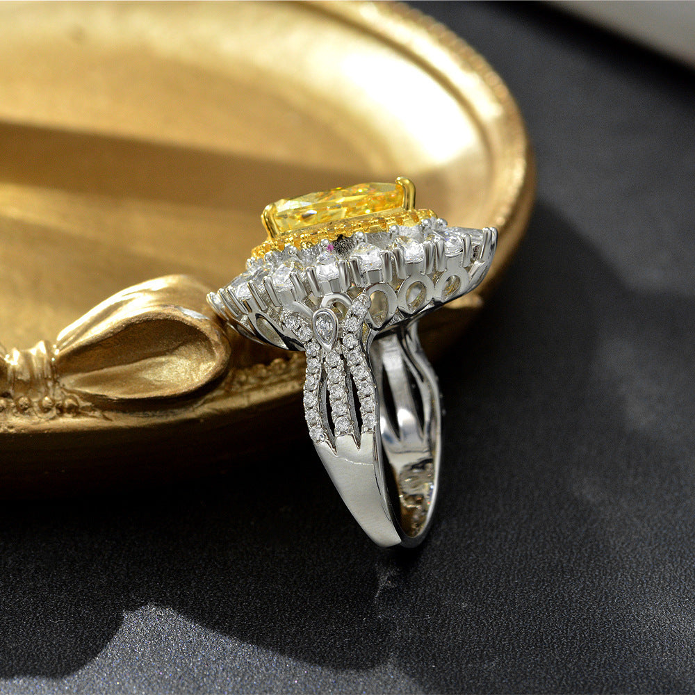 3 Carat 8×12mm Ice-Flower Cut Canary Yellow Teardrop Ring – Sterling Silver European Luxury Women’s Jewelry