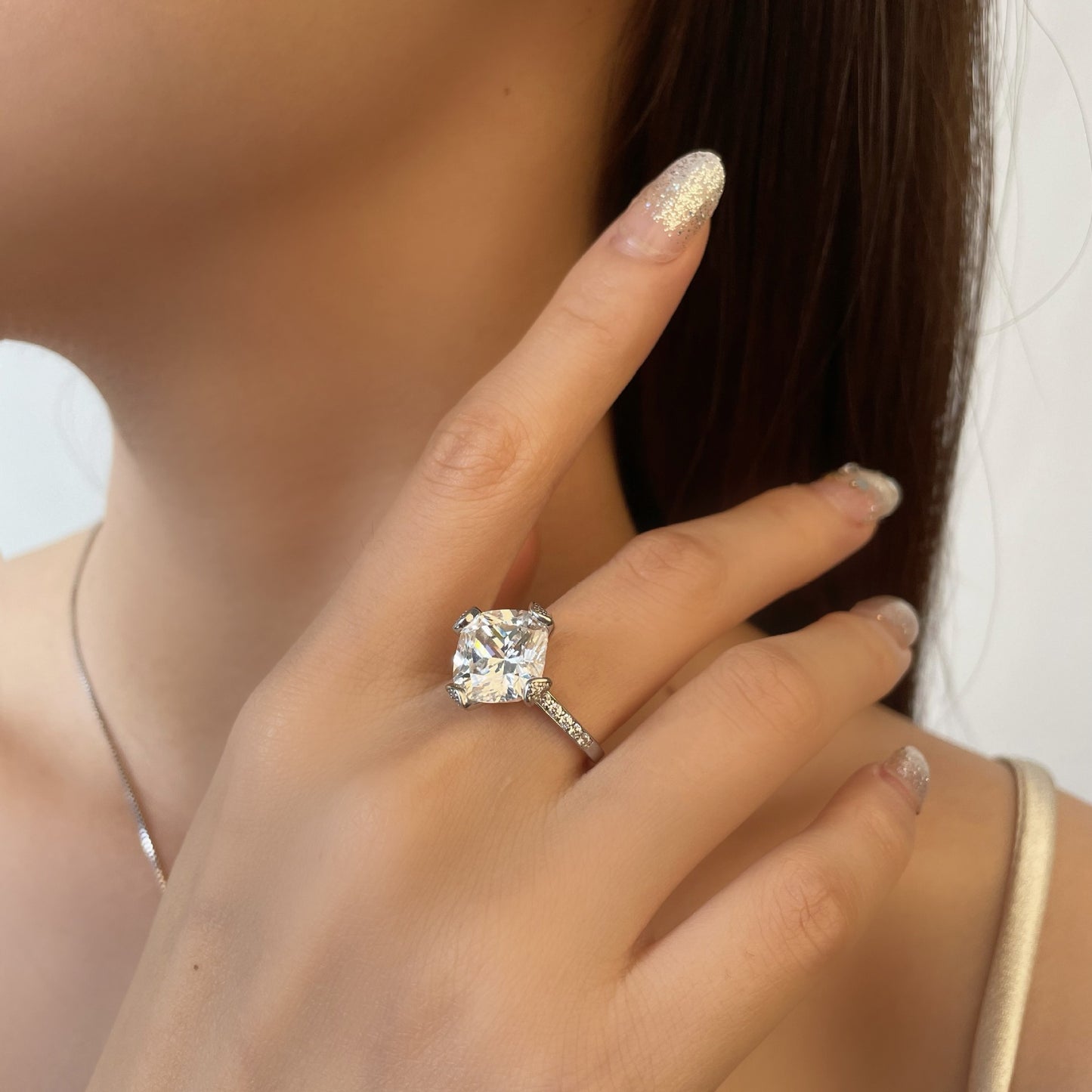 6 Carat 11×11mm Ice-Flower Cut White G High Carbon Diamond Ring – Sterling Silver Luxury Bridal Set