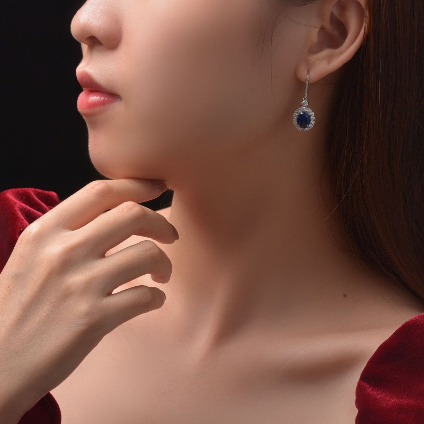 Sterling silver S925 2025 New Jewelry: 2ct Oval 7x9mm Pendant Earrings | Lab-Grown Ruby/Sapphire