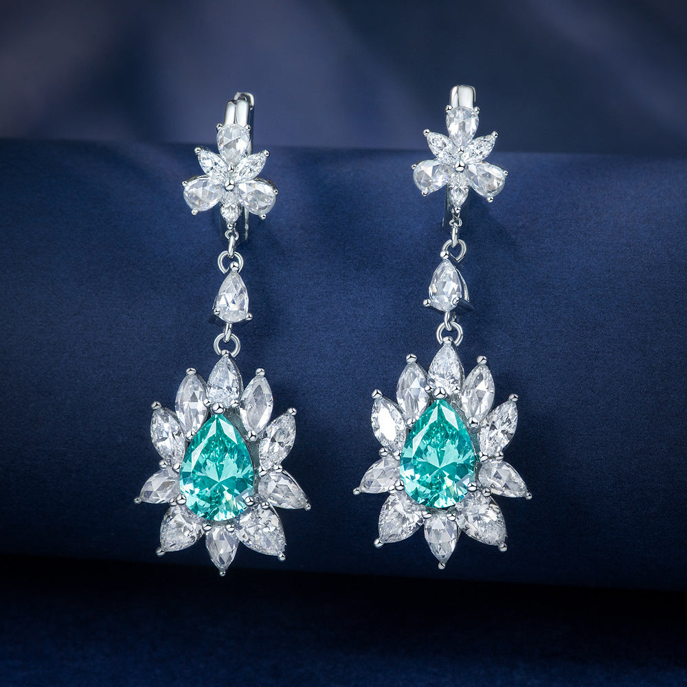2025 Green Dynamic Long Drop Earrings 10ct Paraiba 7x10mm | European & American Luxury Ear Jewelry