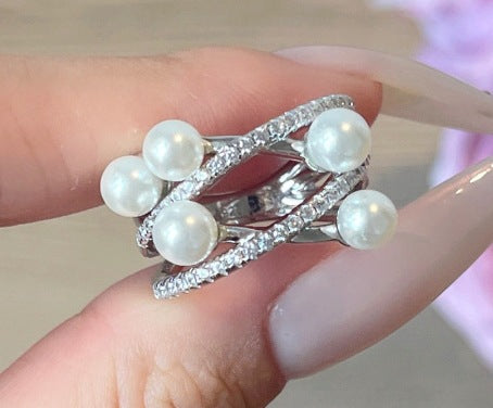 5mm White Pearl Flower Design Ring – Sterling Silver 2025 Collection, Minimalist Feminine Style