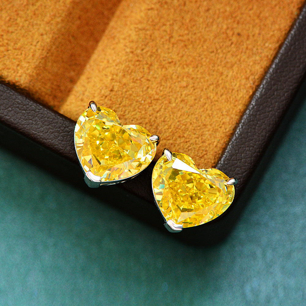 2025 New European & American Style 925 Silver 5-Carat Heart Shape 10x12mm High Carbon Diamond Stud Earrings | Frosted Cut