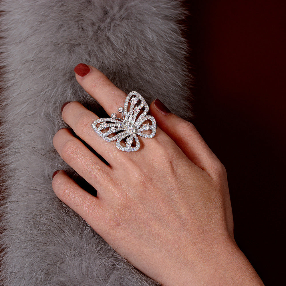 0.25 Carat Round Cut Butterfly-Inspired Pavé Ring – Sterling Silver Luxury Street Style