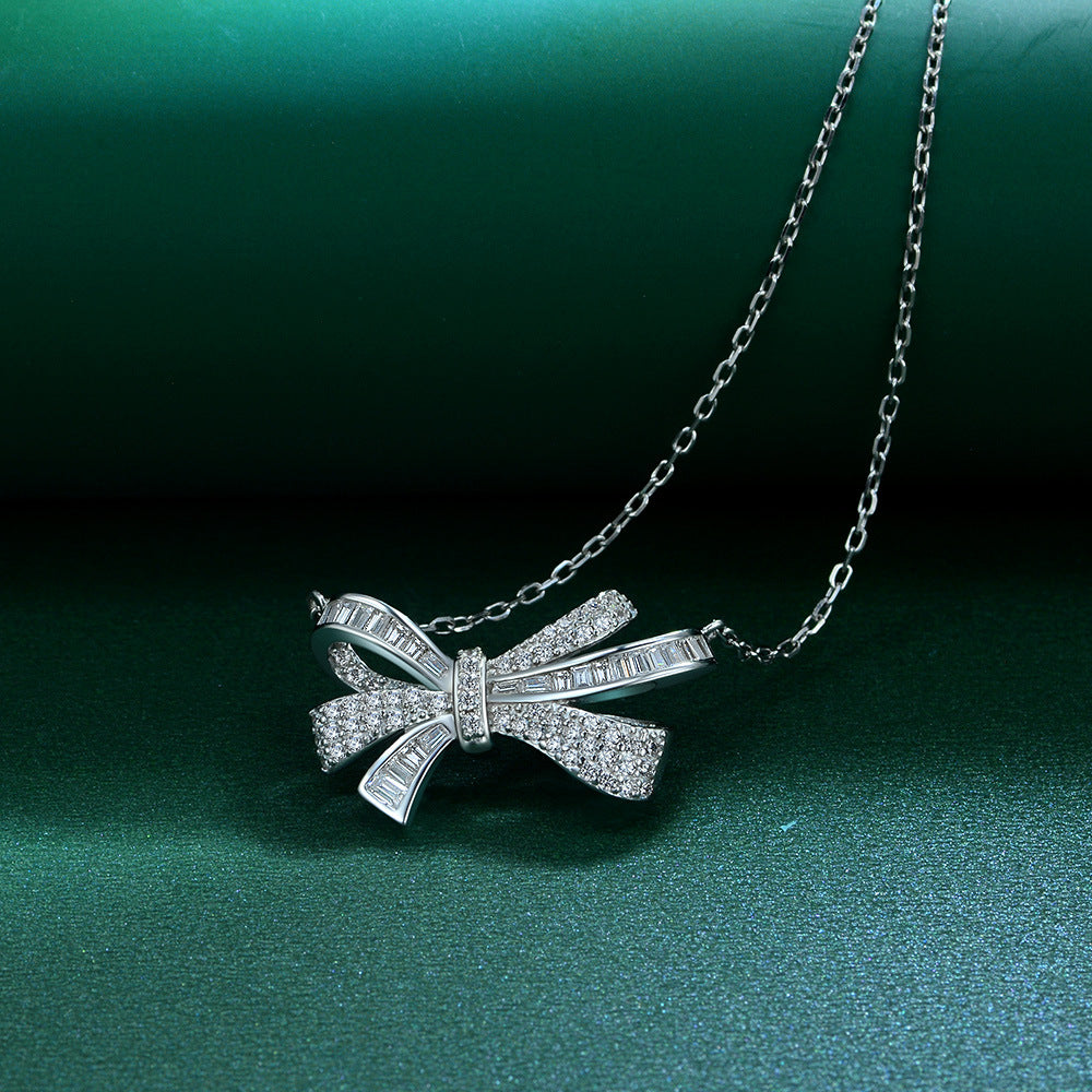 925 Sterling Silver Bow Pendant Necklace, 40+5cm Chain