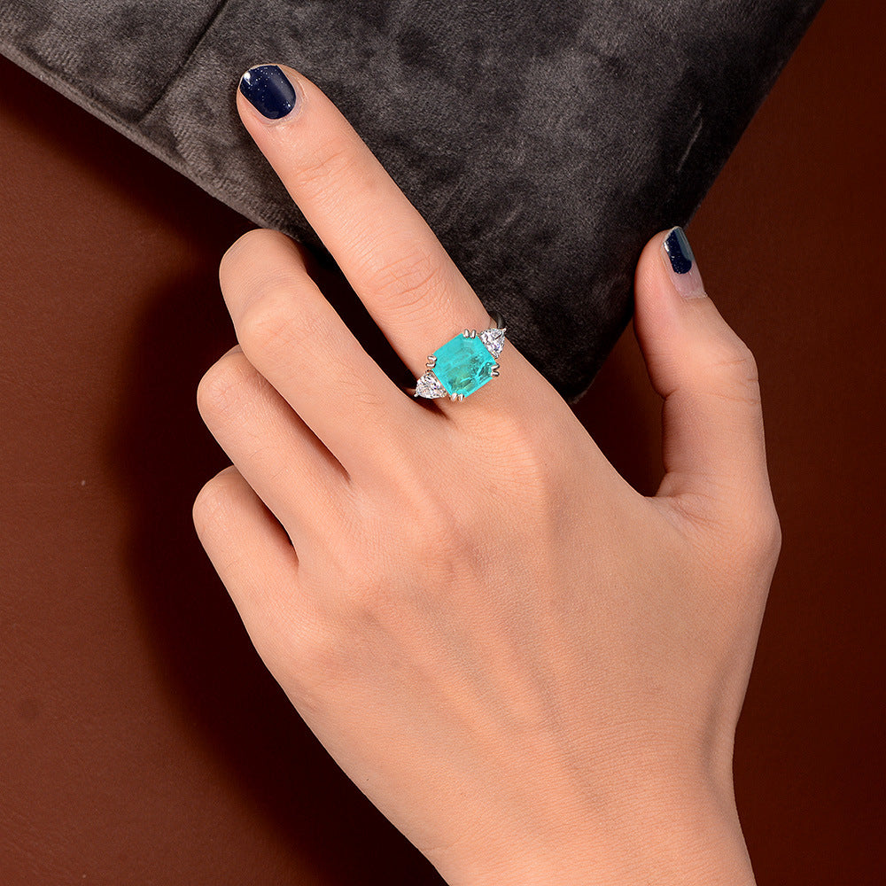 3.8Ct Square 10x10mm Synthetic Paraiba Asscher Cut High-Carbon Diamond 925 Silver Ring