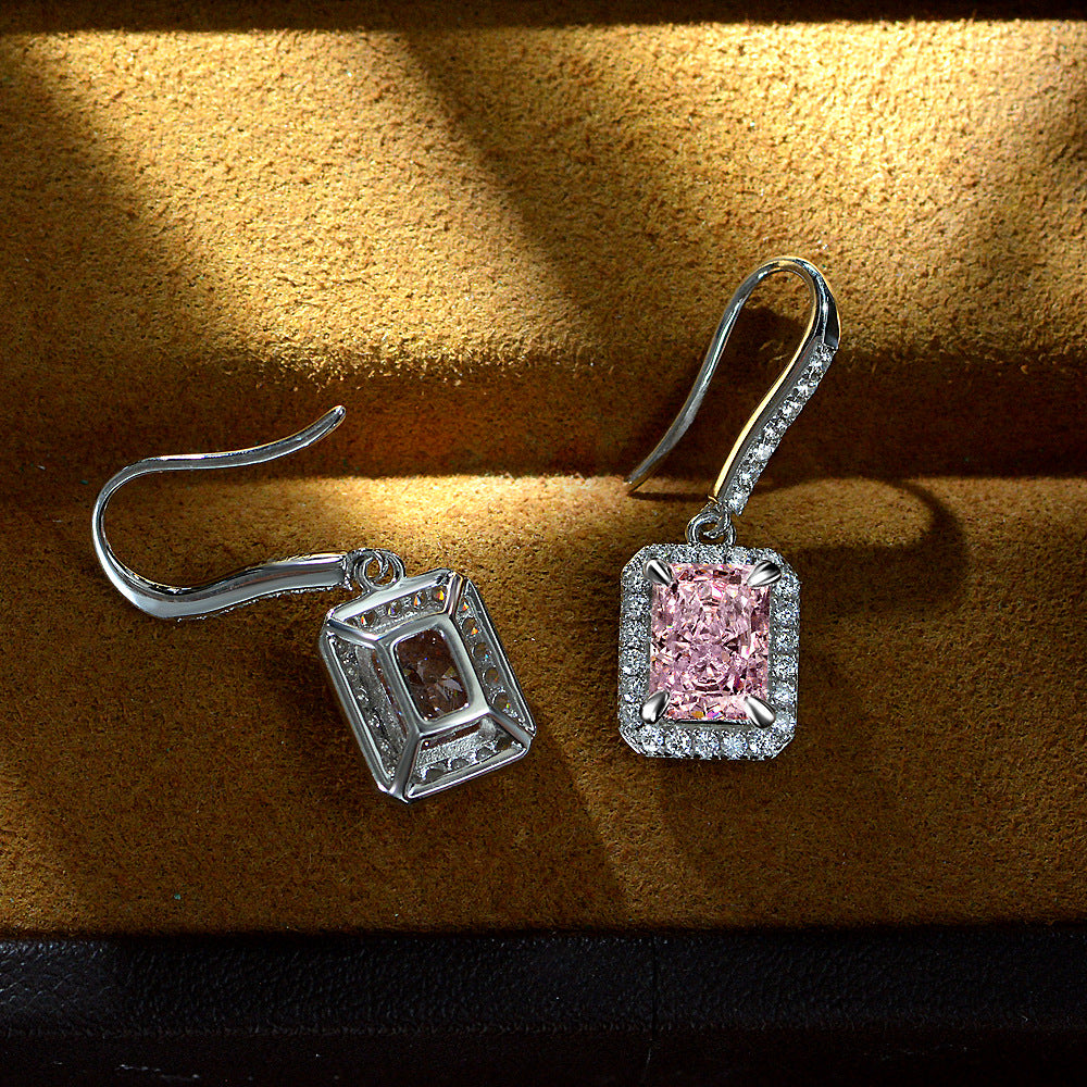 2025 New S925 Silver 1.5ct Rectangle Frosted Cut 6x8mm High Carbon Diamond Ear Hooks