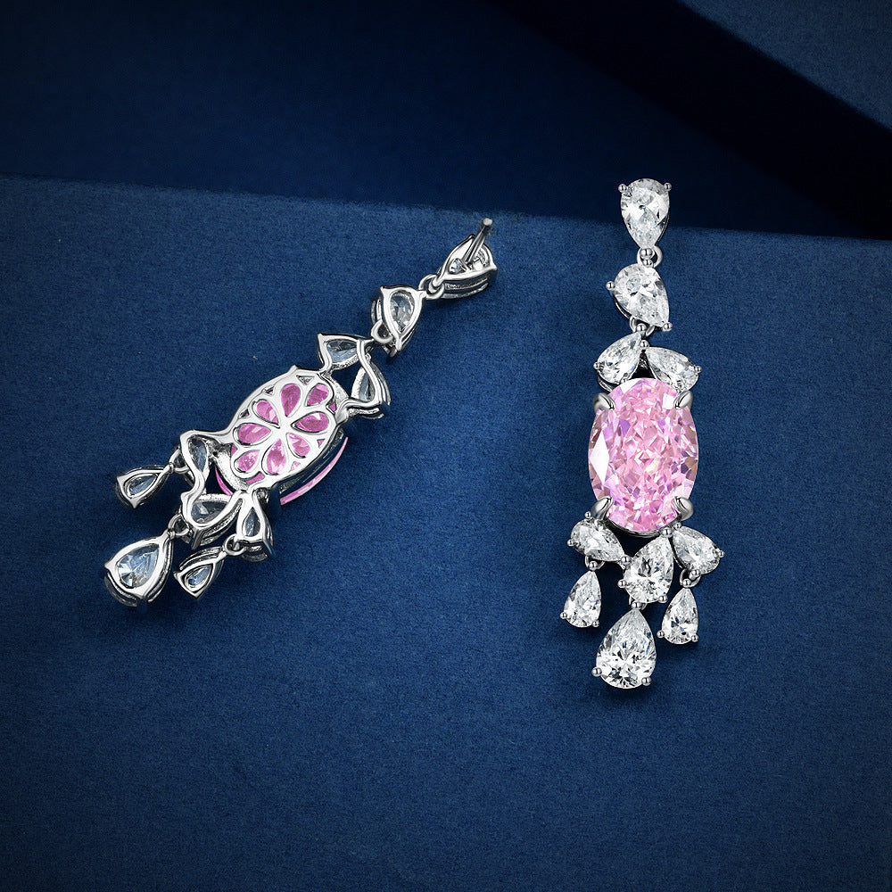 S925 Sterling Silver Sakura Pink 4ct Oval 9x13mm High Carbon Diamond Earrings | Niche Design Collection