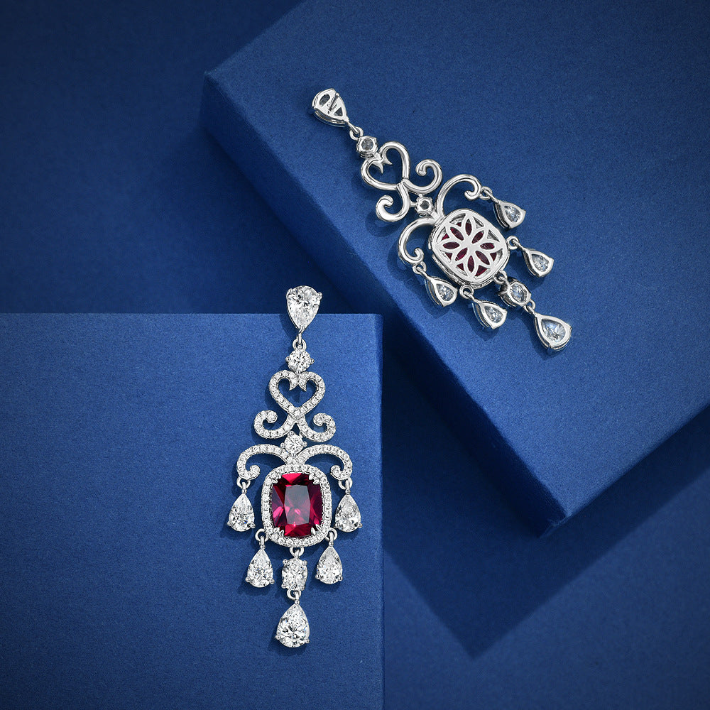 3ct Lab-Grown Ruby Cushion Cut 8x10mm Stud Earrings | Chinese Vintage Style Ear Jewelry