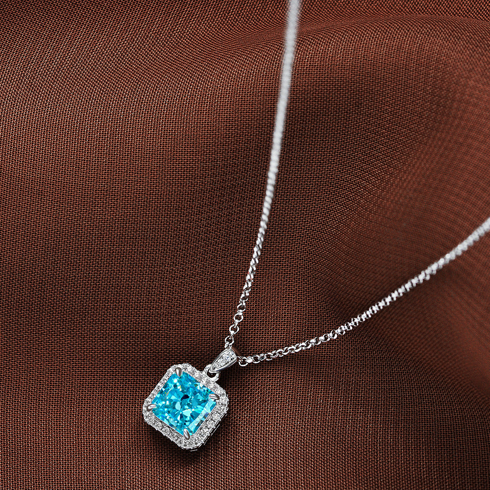 New 2Ct Square 7x7mm High-Carbon Diamond 925 Silver Pendant Necklace, 40+3cm