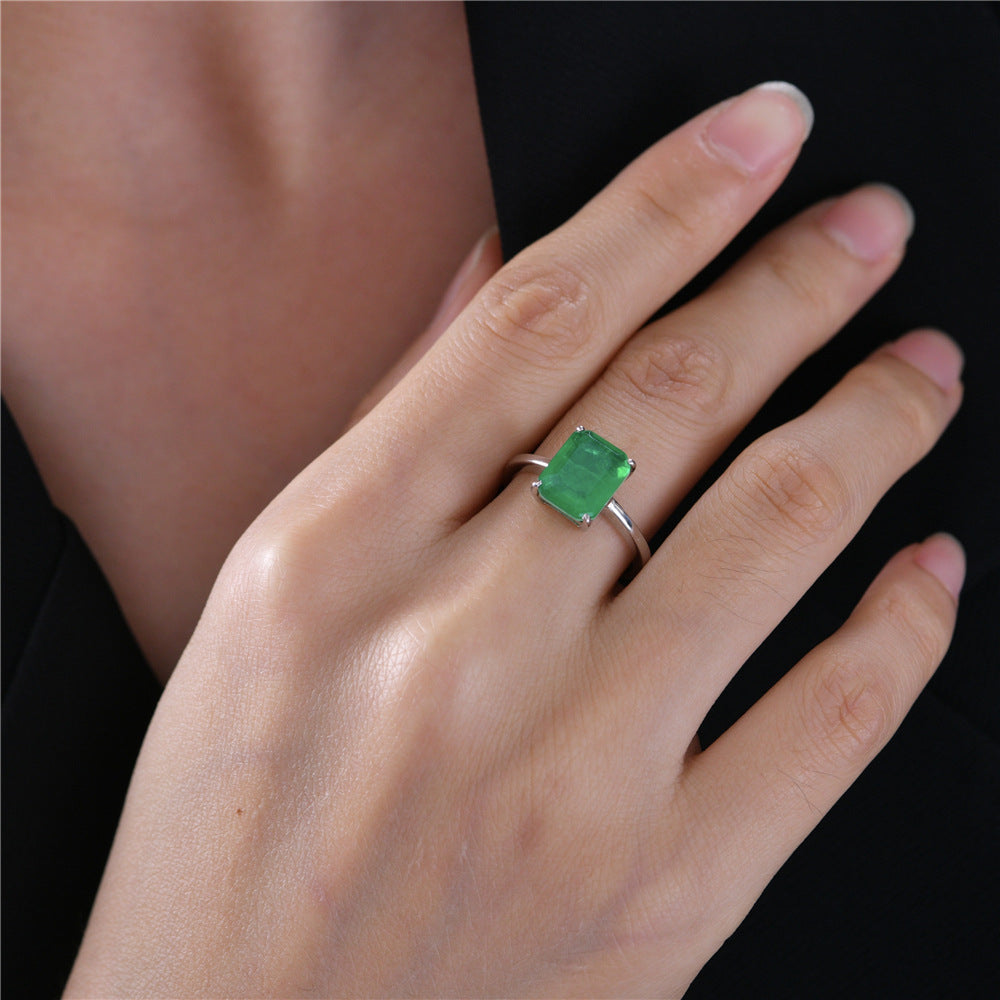 Emerald Green 4CT Radiant Simulated Diamond Ring in Sterling Silver – Ready to Ship