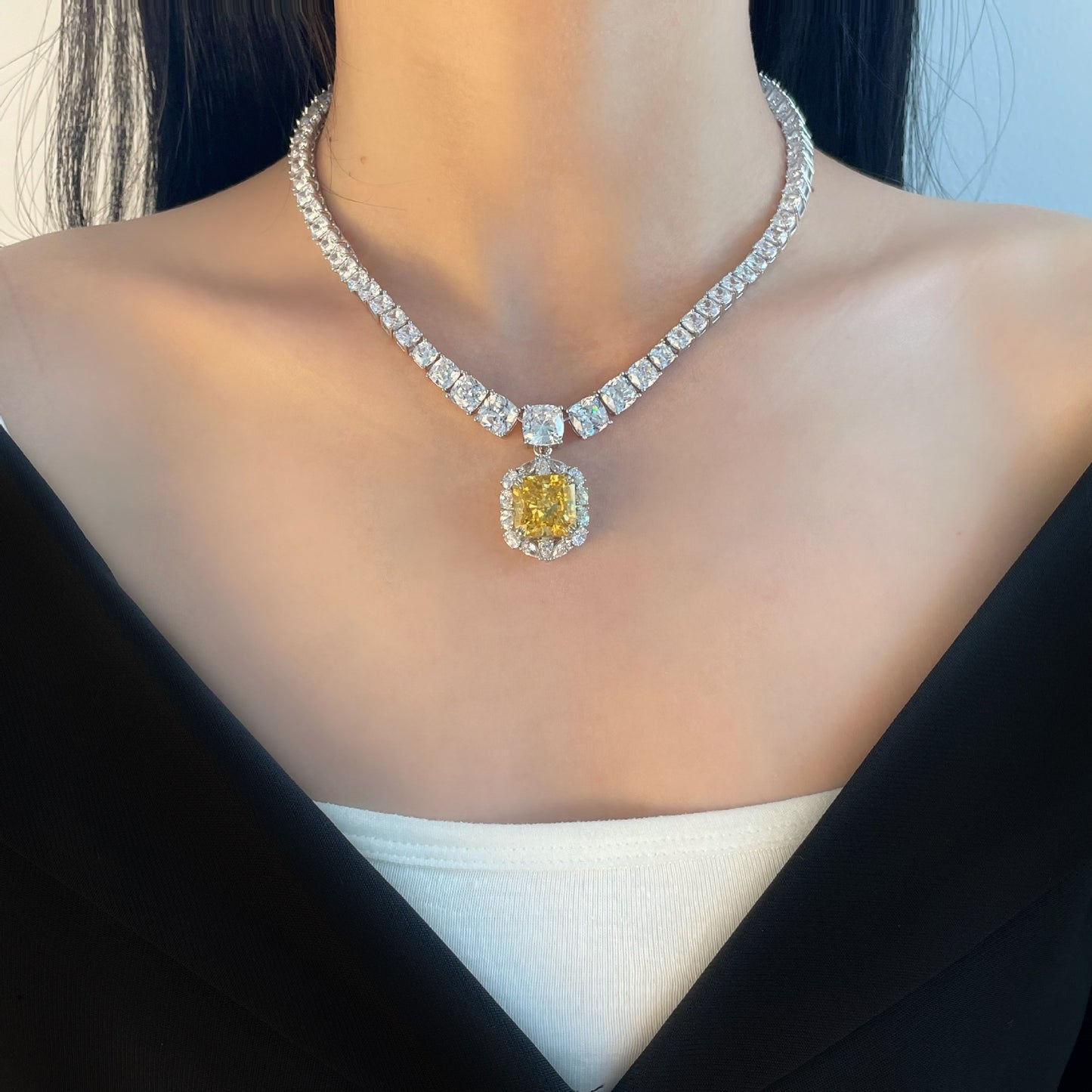 8Ct Goose Yellow 13x13mm Ice-Cut 925 Sterling Silver Pendant