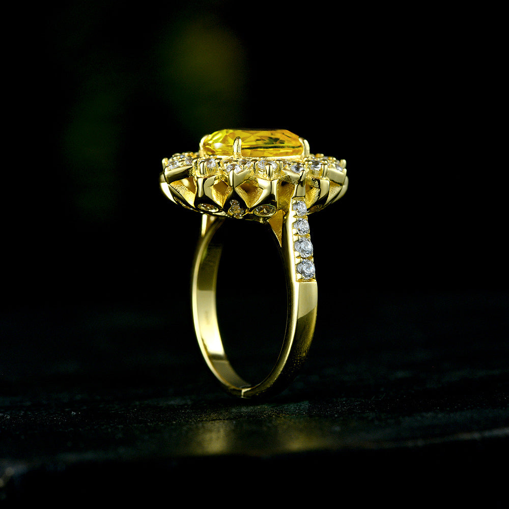 4 Carat Oval Canary Yellow Blue Gemstone Ring – Sterling Silver 8×11mm Unique 2025 Luxury Design