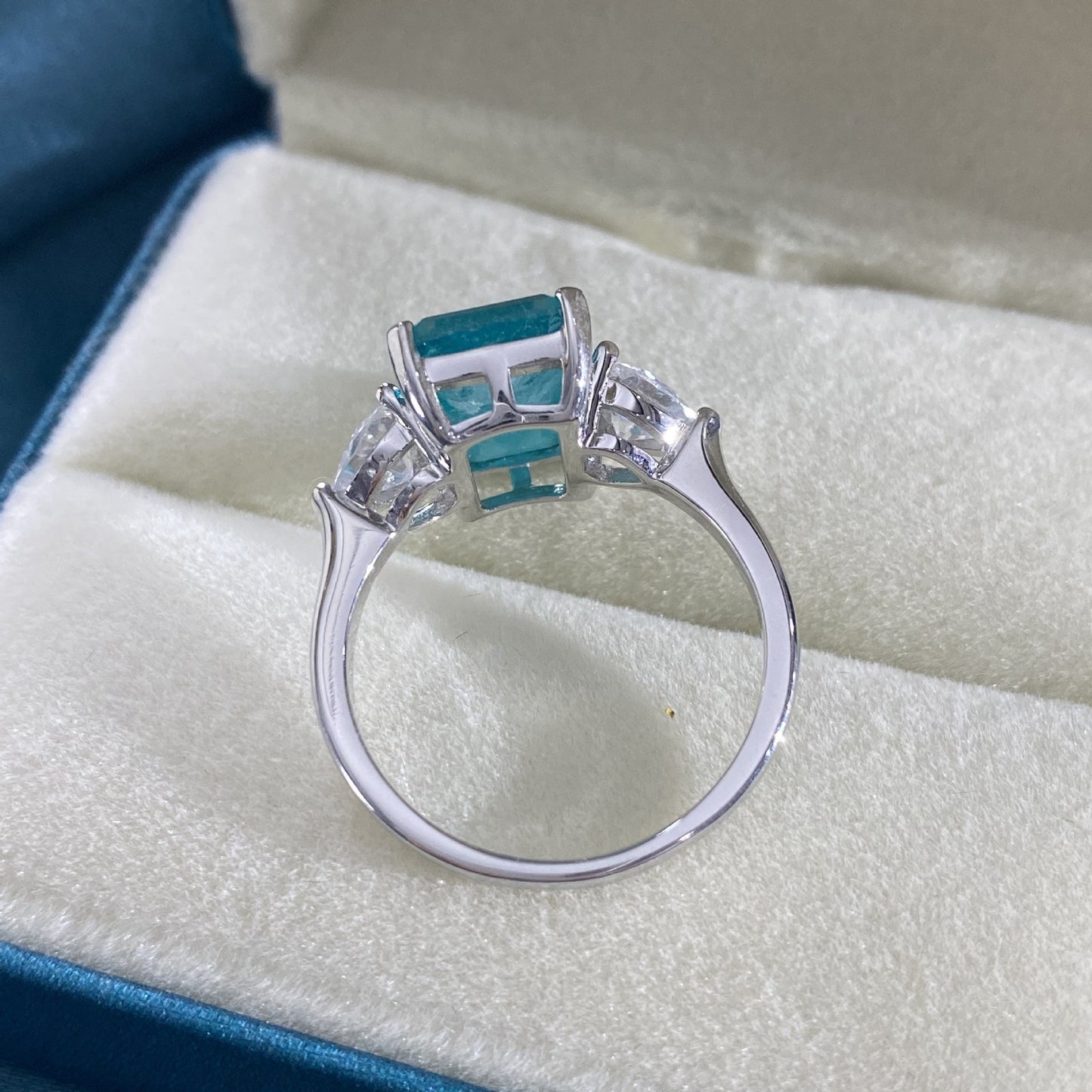 5 Carat Paraiba Blue High Carbon Diamond Ring – 8×12mm Emerald Cut, Sterling Silver Luxury