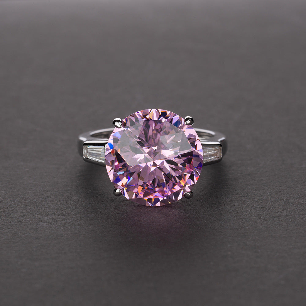 6 Carat 12mm Round Brilliant 5A Simulated Diamond Ring – Sterling Silver Luxury Wedding Jewelry for Women