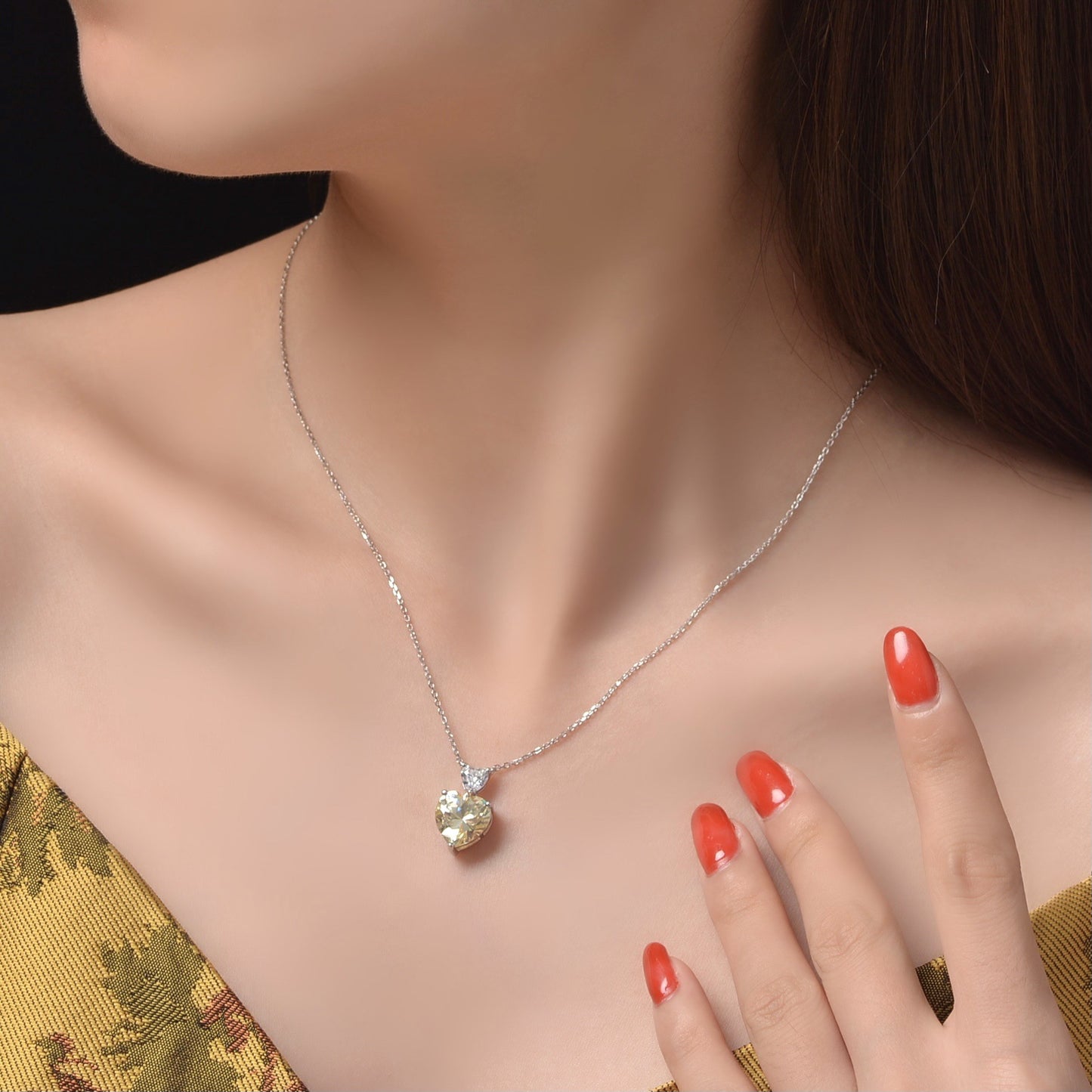 K-Style Cute 6.5Ct Heart 10x10mm Pendant Collarbone Necklace, 925 Silver, 40+3cm