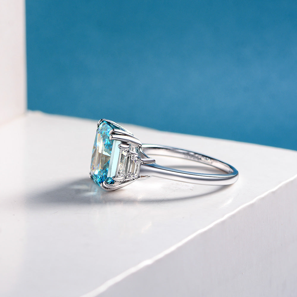 4 Carat Aquamarine-Style Blue Ring – 8×10mm Emerald Cut, Sterling Silver Fashion Statement
