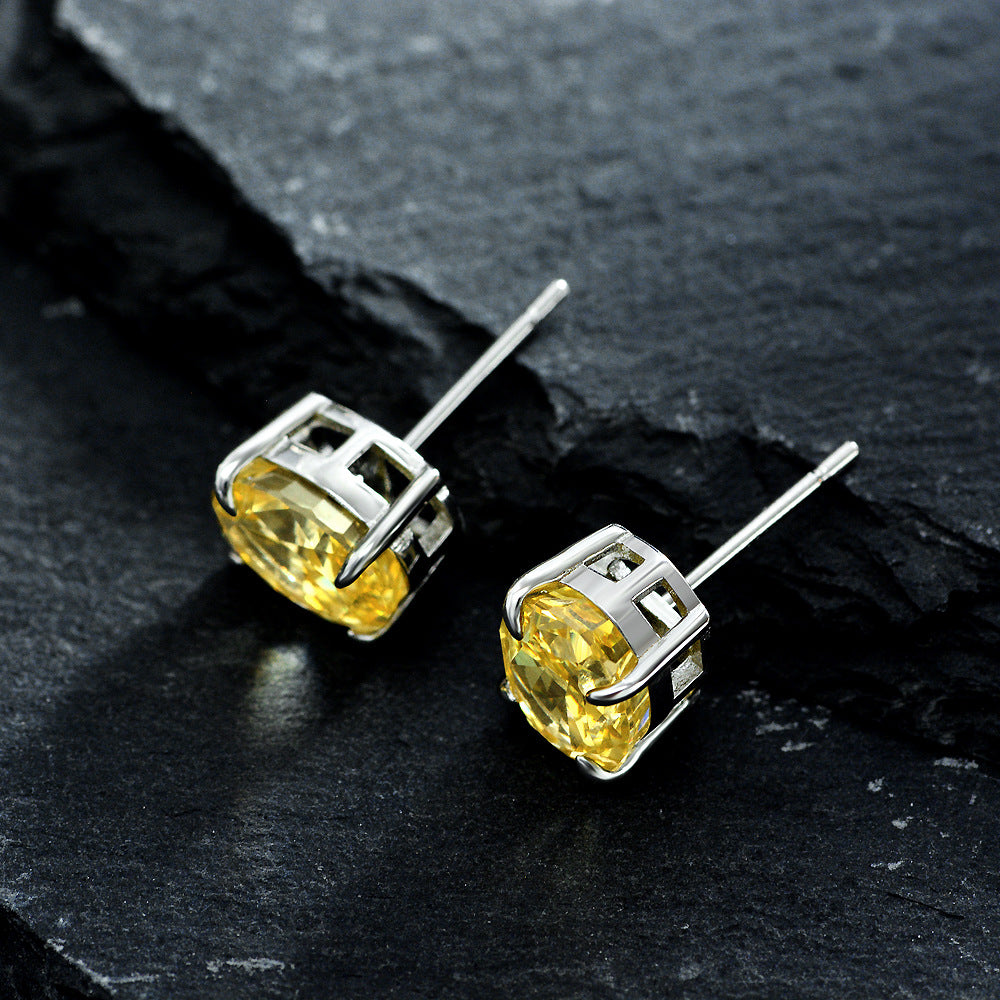 925 Silver 2ct Oval 7x9mm Sea Blue High Carbon Diamond Earrings