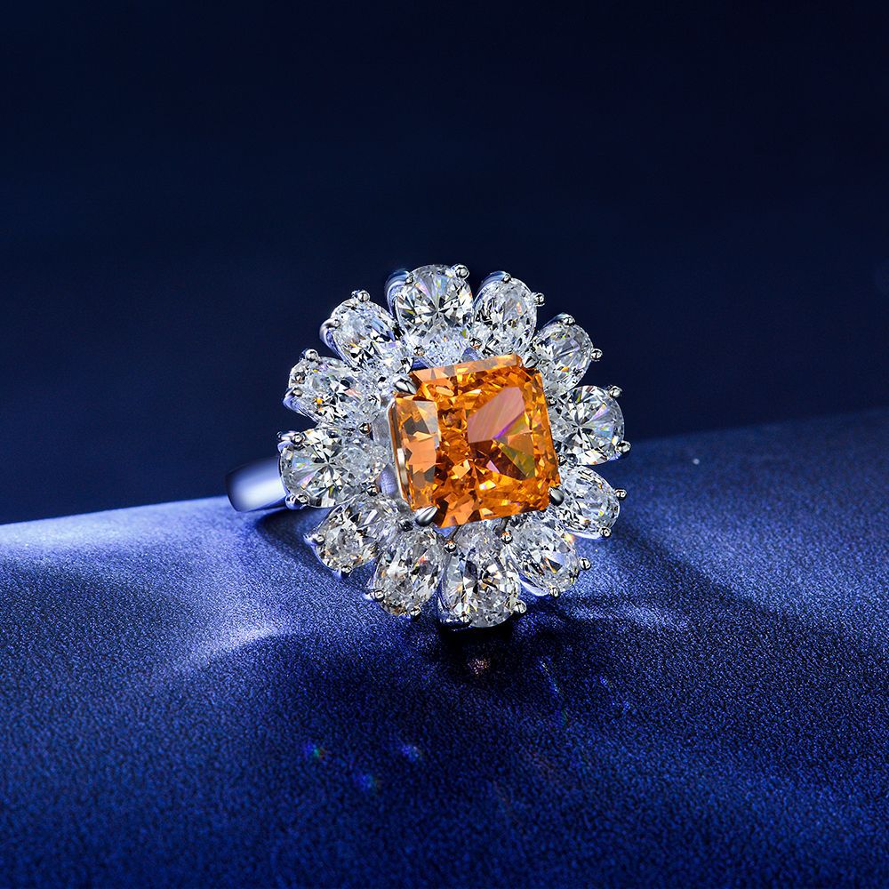 5 Carat Color-Changing Rose Orange High Carbon Diamond Ring – Sterling Silver Floral Style