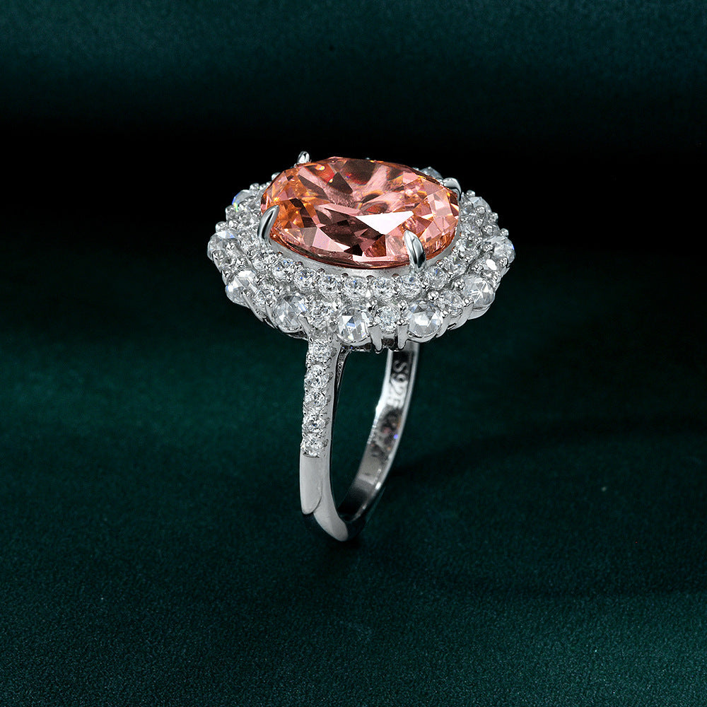 10 Carat 10×13mm Oval Sunset Orange-Pink High Carbon Diamond Ring – Sterling Silver 2025 Elegant Women’s Jewelry