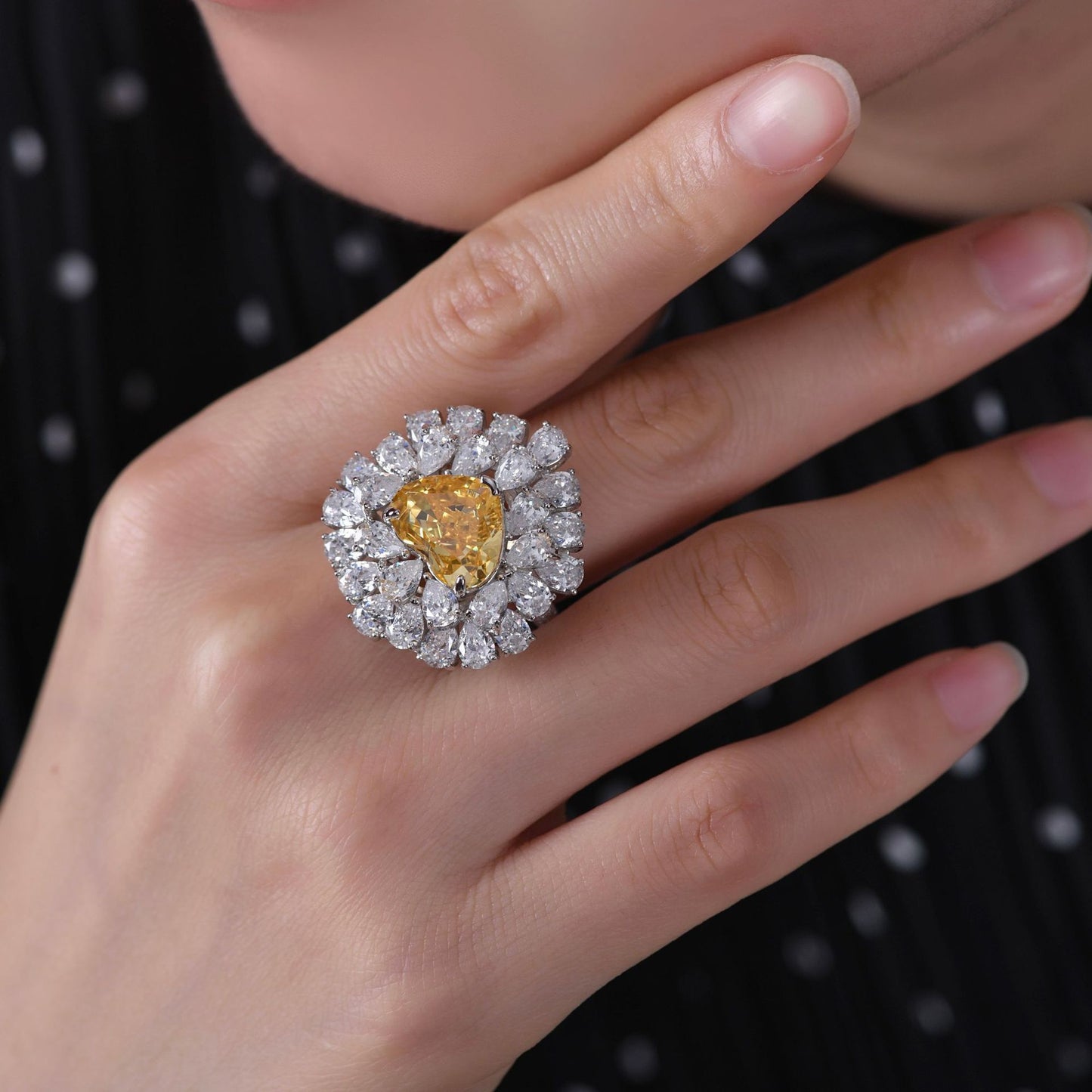 10 Carat Padma Red Heart Cut High Carbon Diamond Ring – 10×12mm Ice-Flower Pavé Sterling Silver Women’s Ring