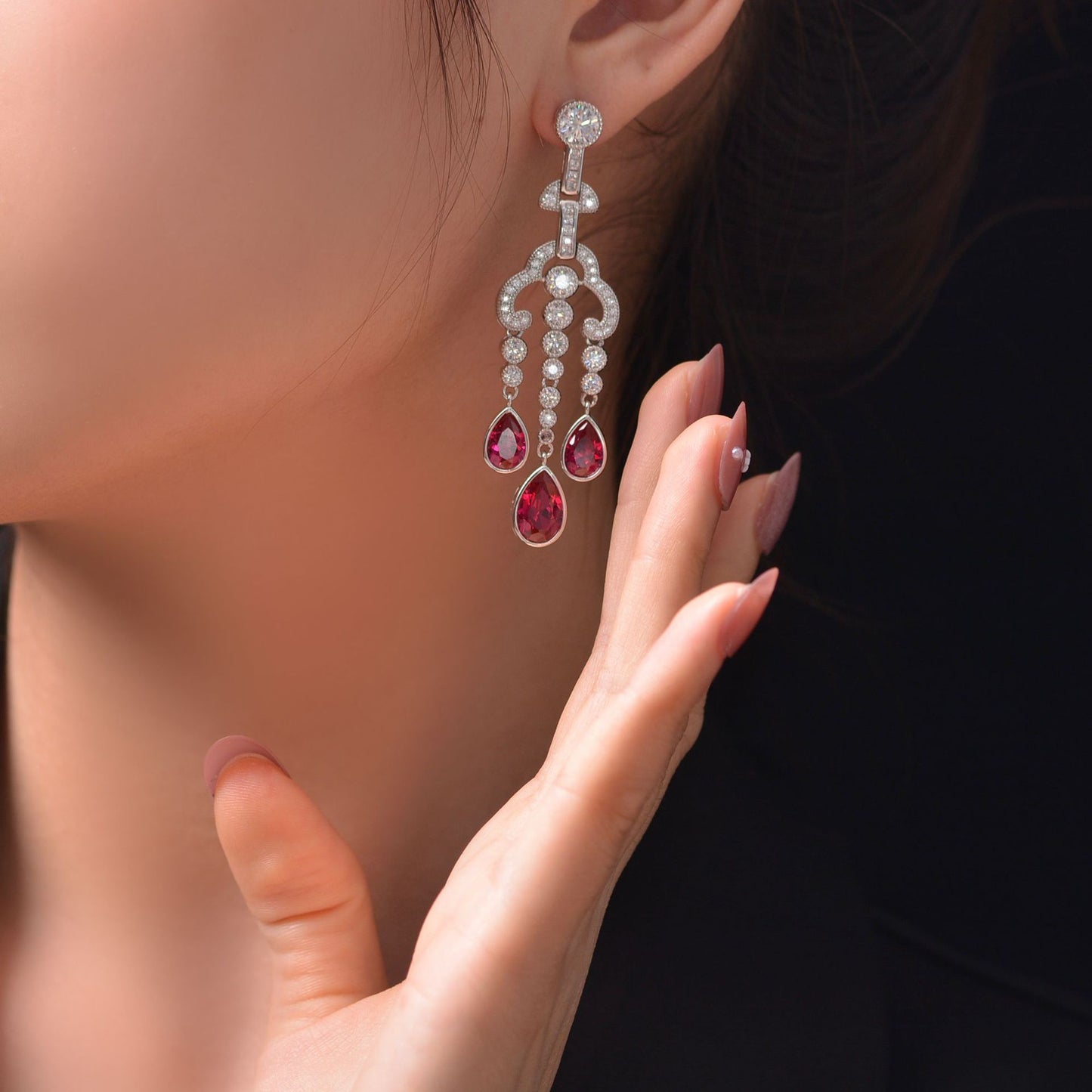 Sterling silver earrings 925 classic bold ruby