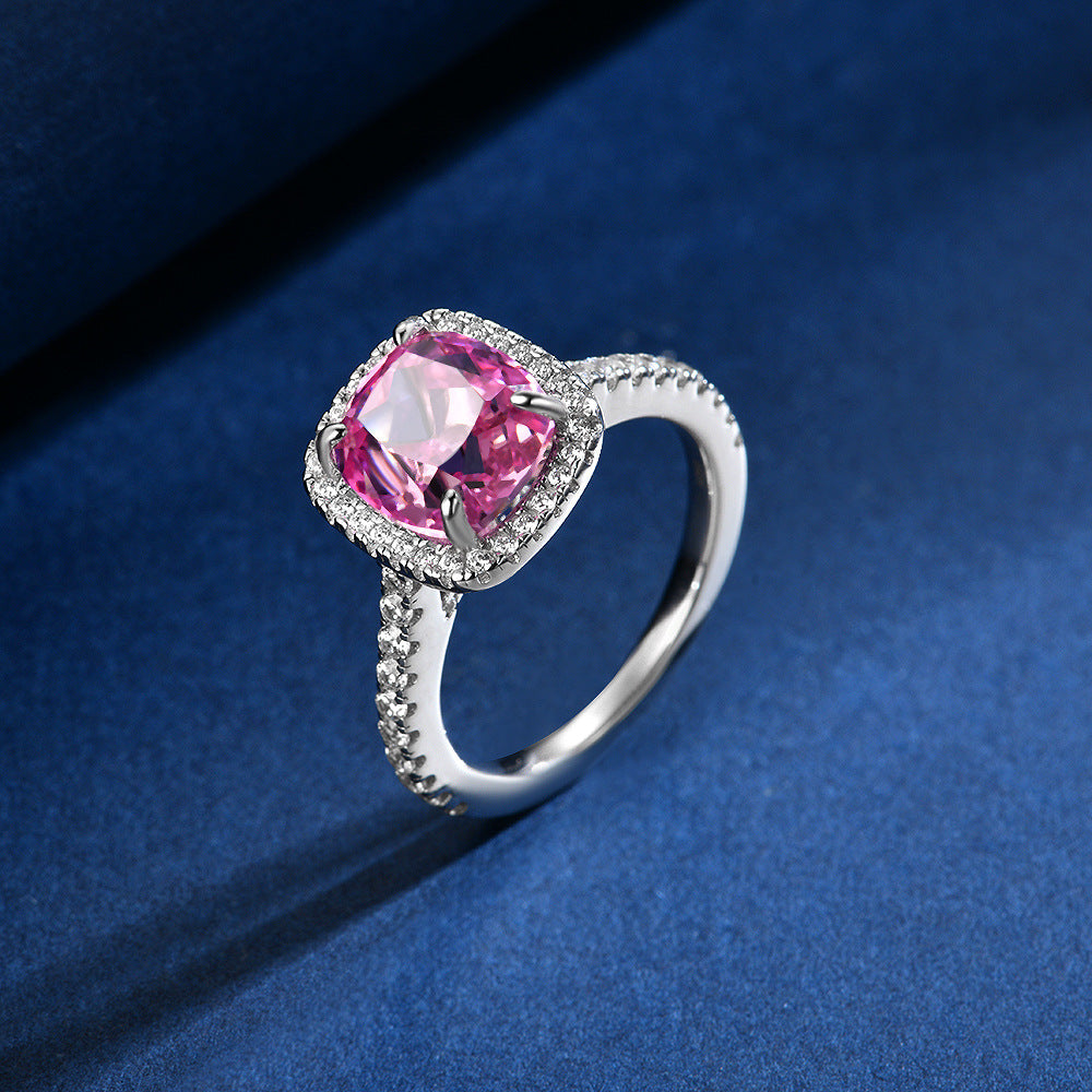 New 3Ct Cushion Goose Yellow/Pink Ice-Cut 8x9mm High-Carbon Diamond Ring Size 4-12