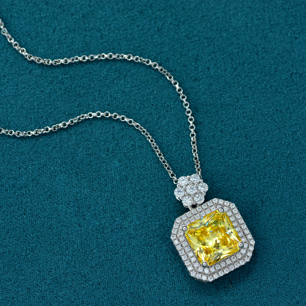9Ct Goose Yellow 10x10mm Simulated Diamond 925 Silver Pendant Necklace, 40+5cm