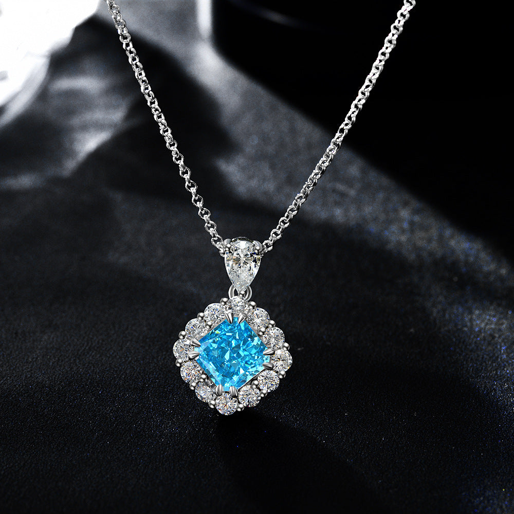 2Ct Square Cut Red 7x7mm 925 Sterling Silver Necklace, 40+5cm