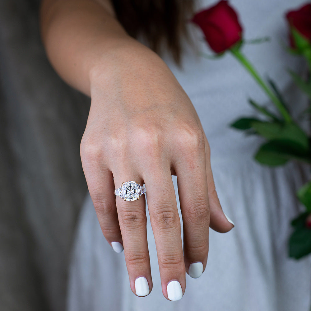 Sterling Silver Ring 10x12mm Oblong Solitaire Ring, 6-Carat Cubic Zirconia, Minimalist & Modern Style, His & Hers Matching Set