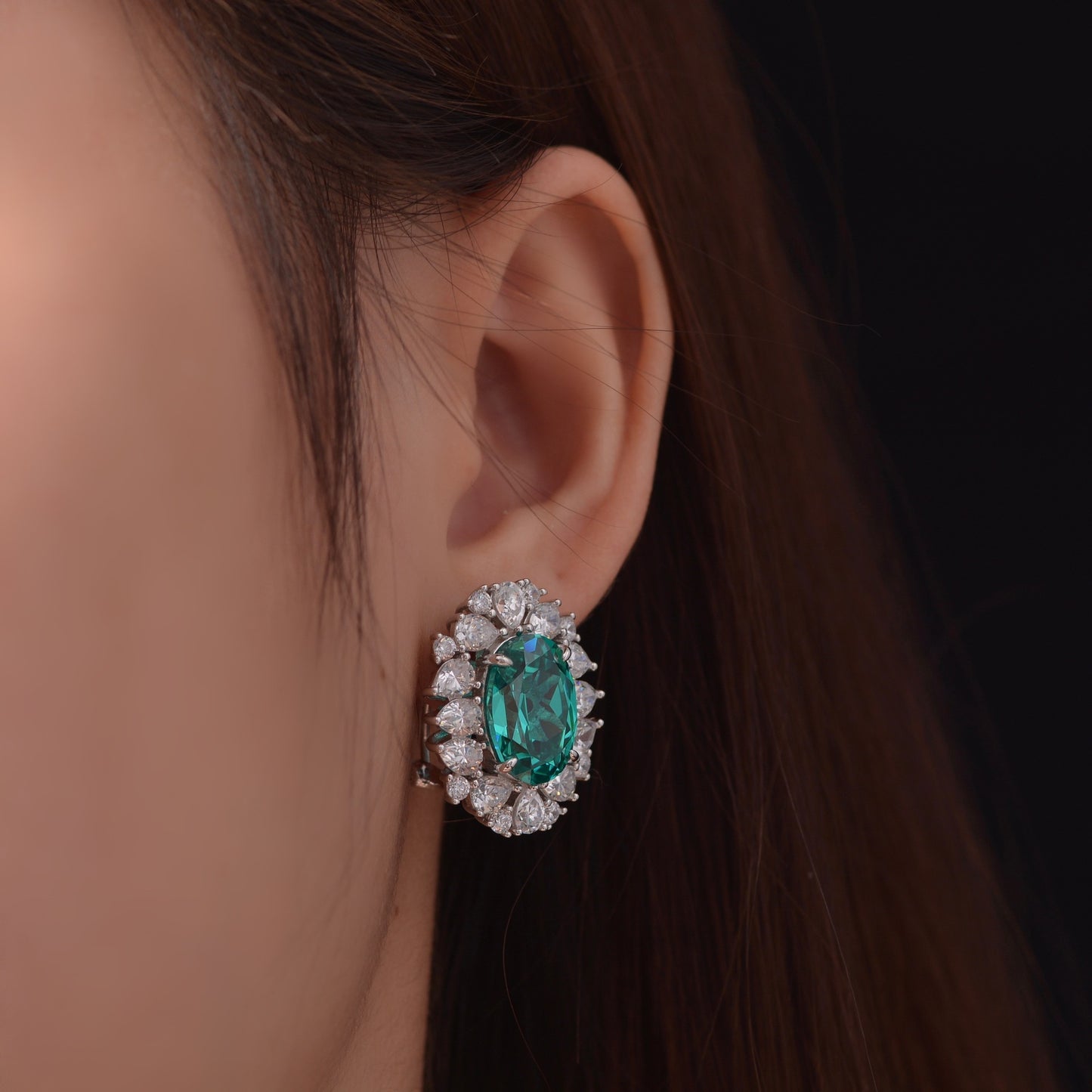 7ct Oval Paraiba-Inspired Green 10x14mm Earrings | European & American Luxury High-End Ear Jewelry for Women