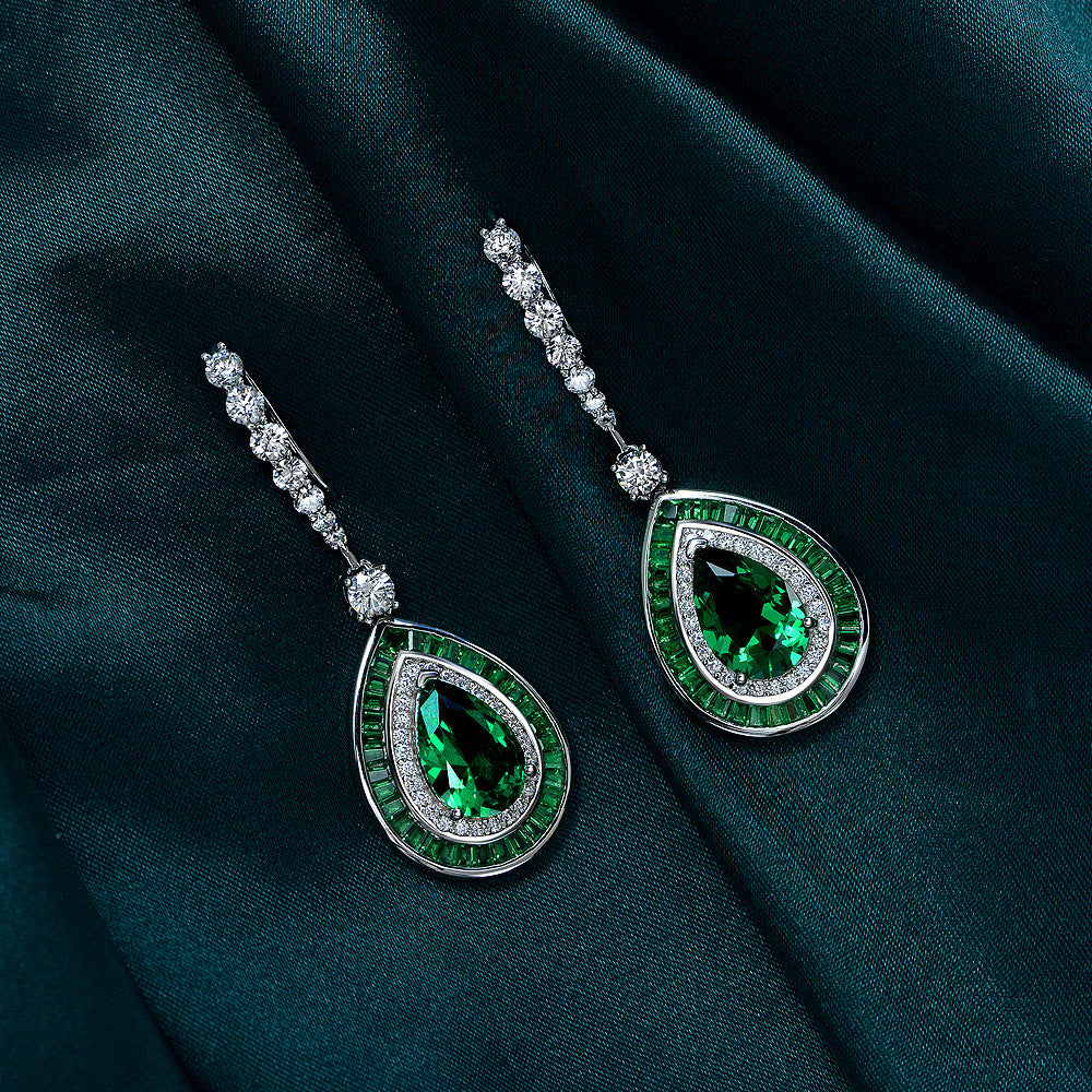 2025 New 3ct Pear-Shaped 8x12mm Emeralds Earrings | Pure Silver Luxurious Ins Style Ear Jewelry for Women