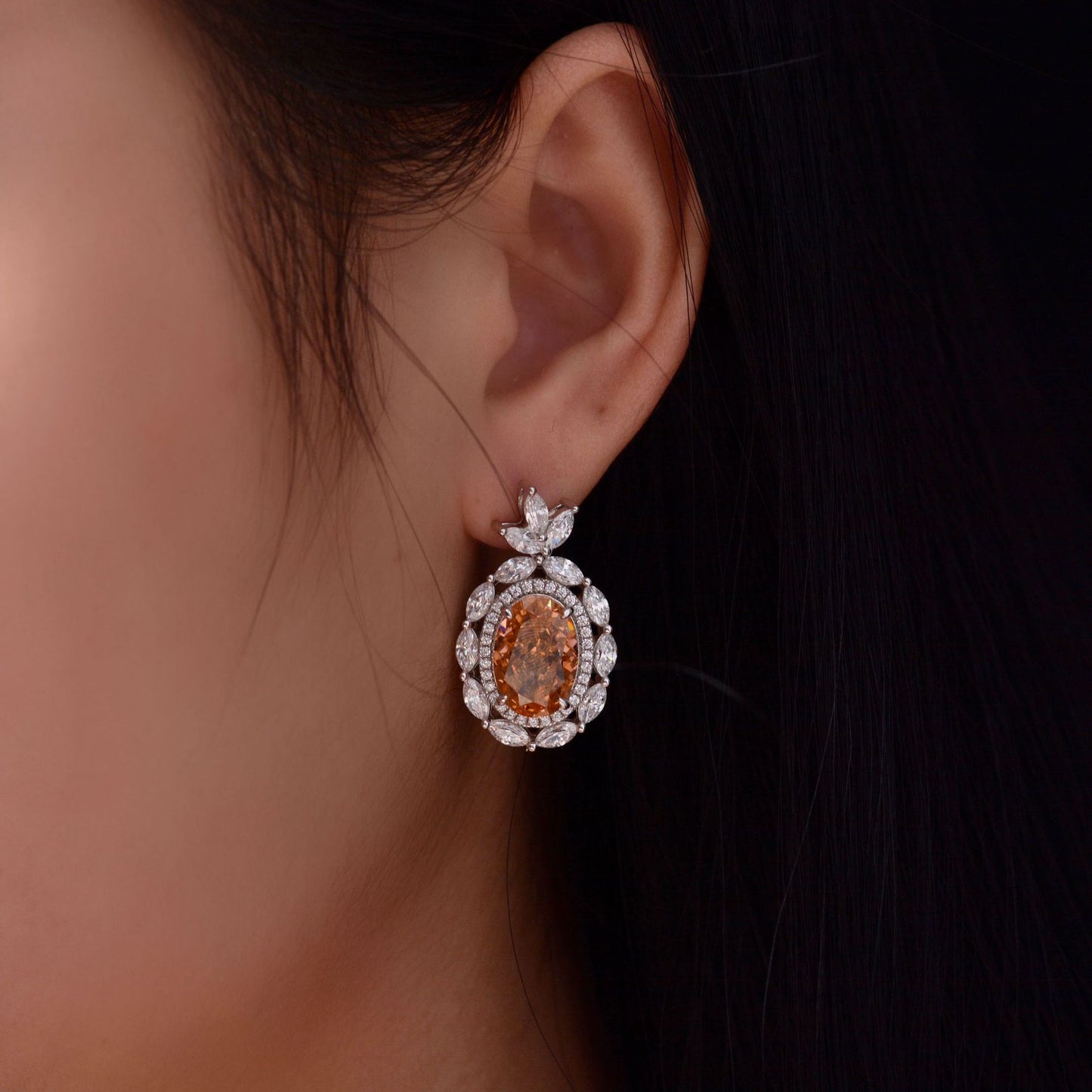 4ct Oval Frosted Cut Color-Changing Orange 9x13mm Exquisite Earrings | Premium Fine Jewelry