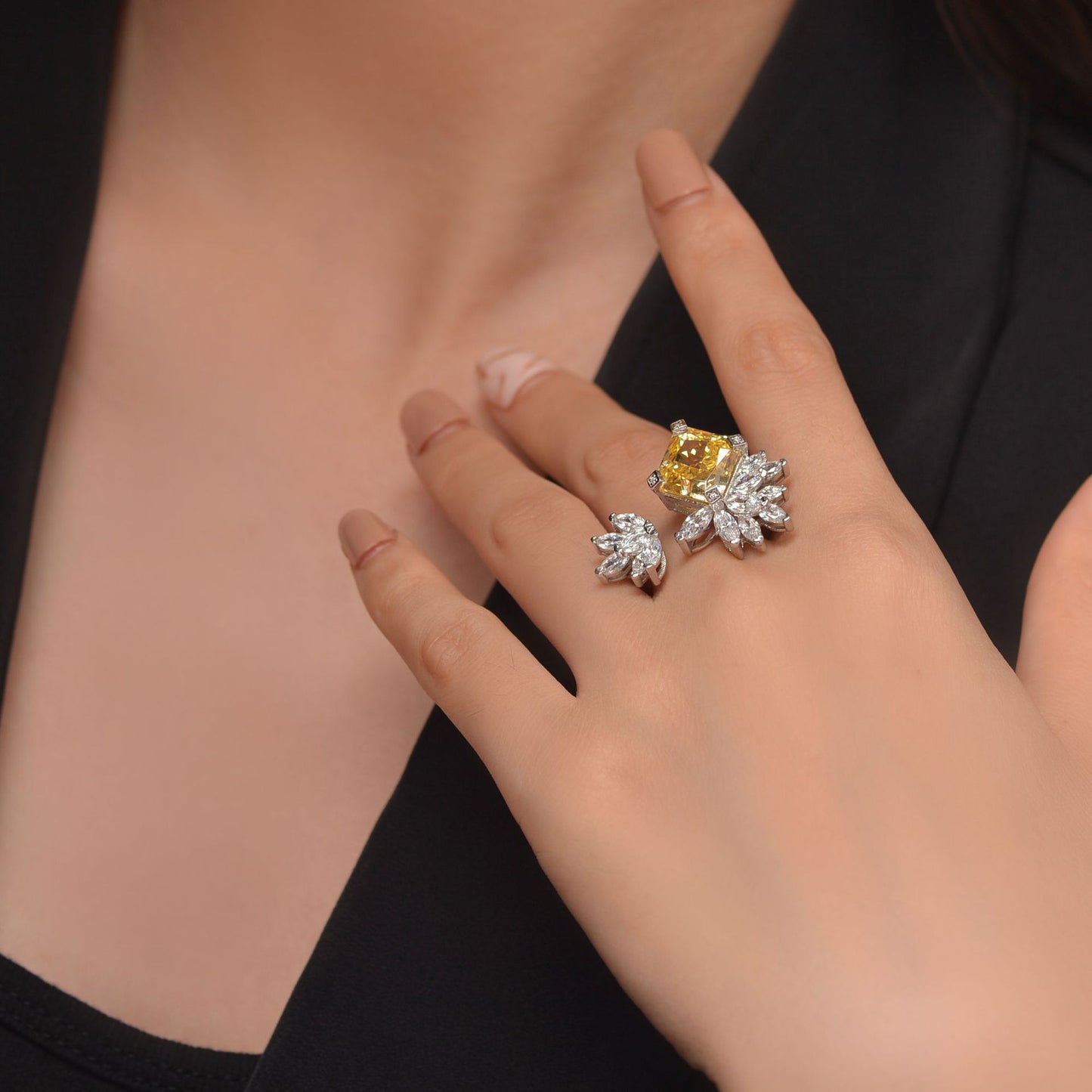 5 Carat Yellow Ice-Flower Cut High Carbon Diamond Ring – S925 Silver 10×10mm 2025 Luxury Collection