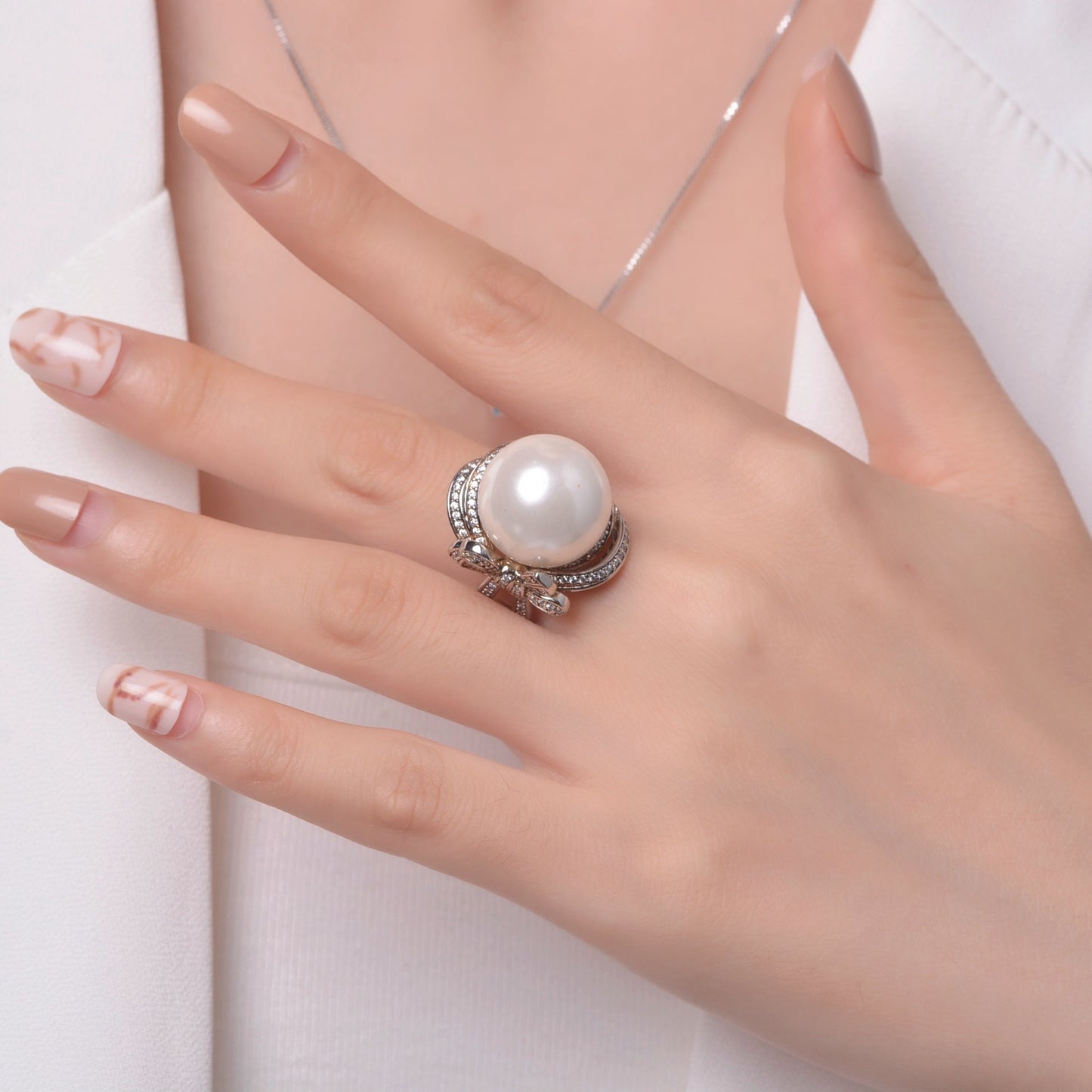 16mm Pearl High Carbon Diamond Ring – Sterling Silver 2025 Collection, European Elegant Women’s Jewelry