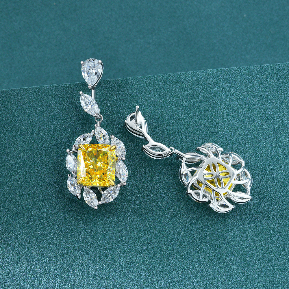 925 Sterling Silver Ear Hook with 5-Carat Rectangular High-Carbon Diamond (9x10mm), Fresh and Versatile Style for Women